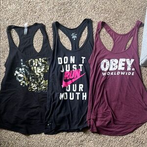 Women’s three tank top bundle. Medium. Obey Black and Purple Sleeveless Tank Top